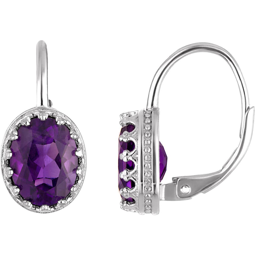 Fzn Sterling Silver Oval Stone Drop Earrings In Amethyst