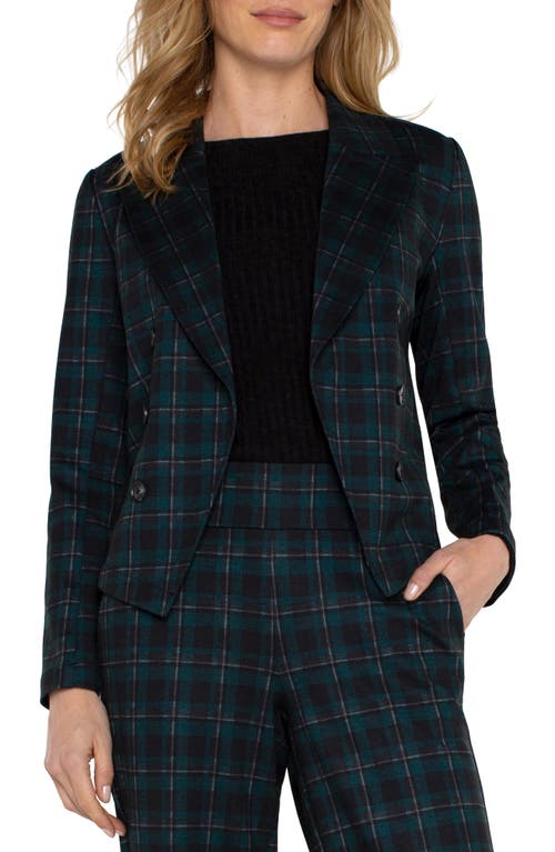 Shop Liverpool Plaid Double Breasted Blazer In Dark Forest