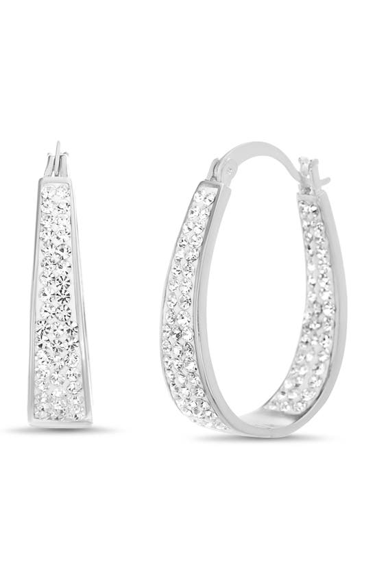 Nes Jewelry Crystal Oval Hoop Earrings In White