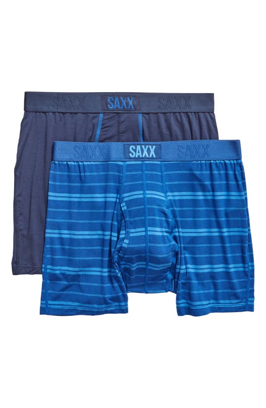 Saxx 2-pack Ultra Supersoft Relaxed Fit Performance Boxer Briefs In Shade Stripe/ Navy