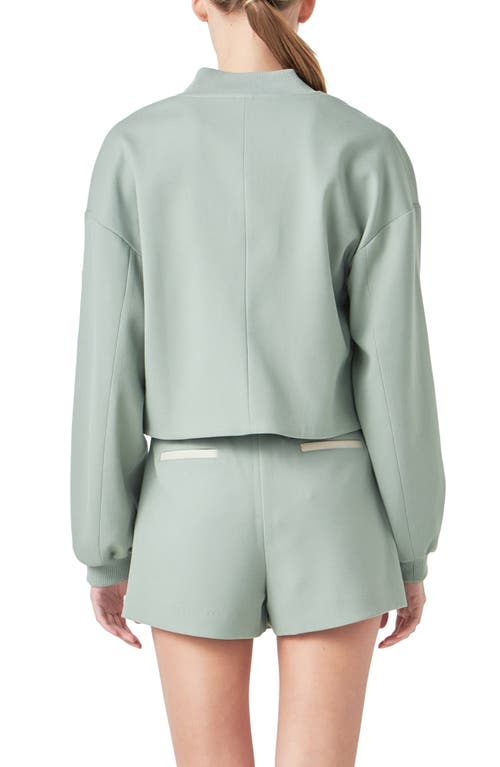 Grey Lab Crop Bomber Jacket In Sage