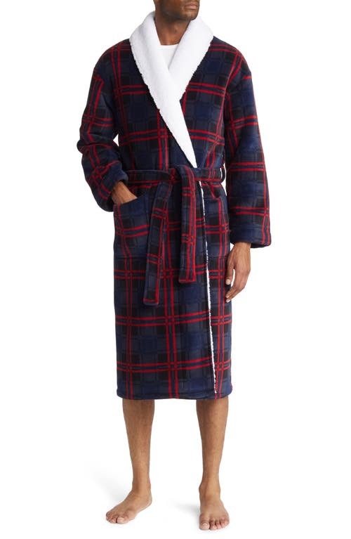 Majestic International Plaid Fleece Robe in Navy Plaid at Nordstrom, Size Small