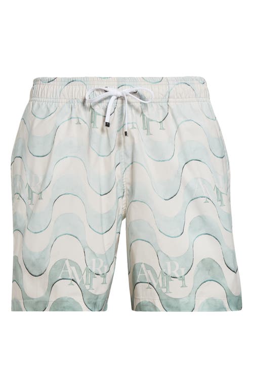 Amiri Staggered Drawstring Swim Trunks In Cerulean