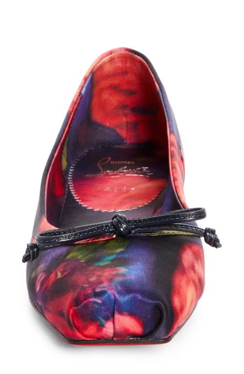 Shop Christian Louboutin Rose Mamadrague Bow Silk Flat In Red Multi/lin Multi