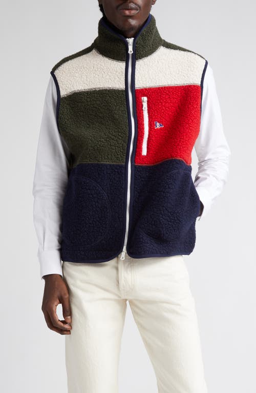 Drake's Colorblock Wool Blend Bouclé Vest In Ecru/green/navy