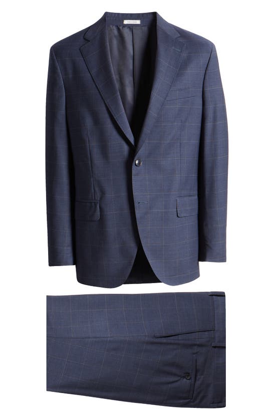 Shop Peter Millar Windowpane Check Tailored Fit Wool Suit In Blue