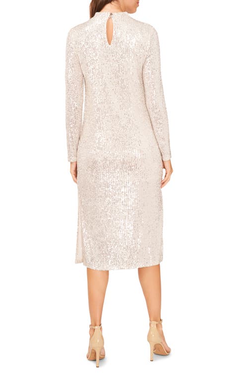 Shop Halogen ® Sequin Long Sleeve Midi Cocktail Dress In Ivory/silver
