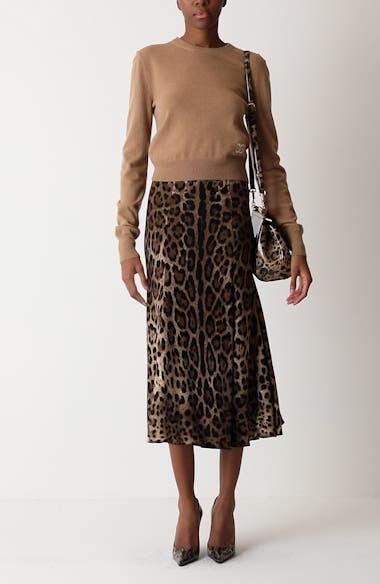 Dolce&Gabbana Leopard Print Stretch Cady A-Line Skirt