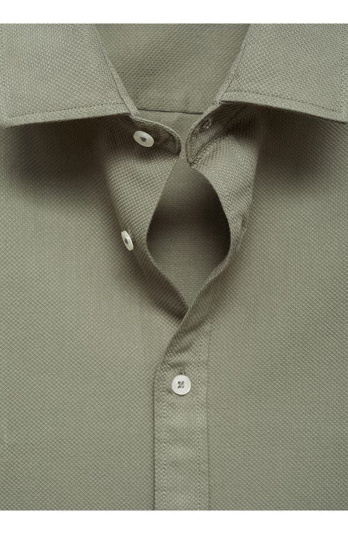 Mango Slim-fit Cotton Structured Shirt Khaki In Khaki Green