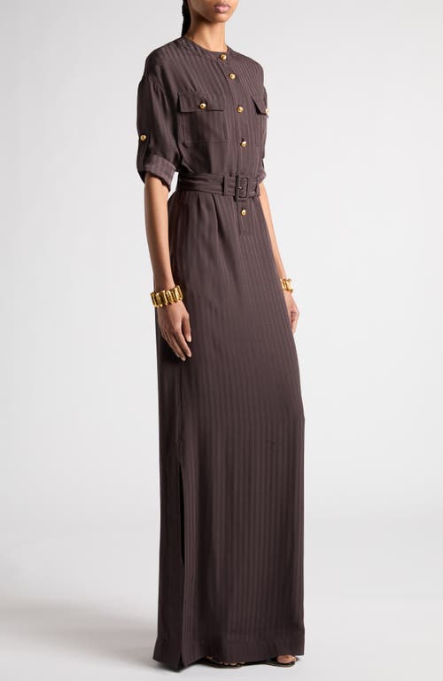 Shop Tom Ford Whitney Chain Stripe Belted Satin Shirtdress In Black