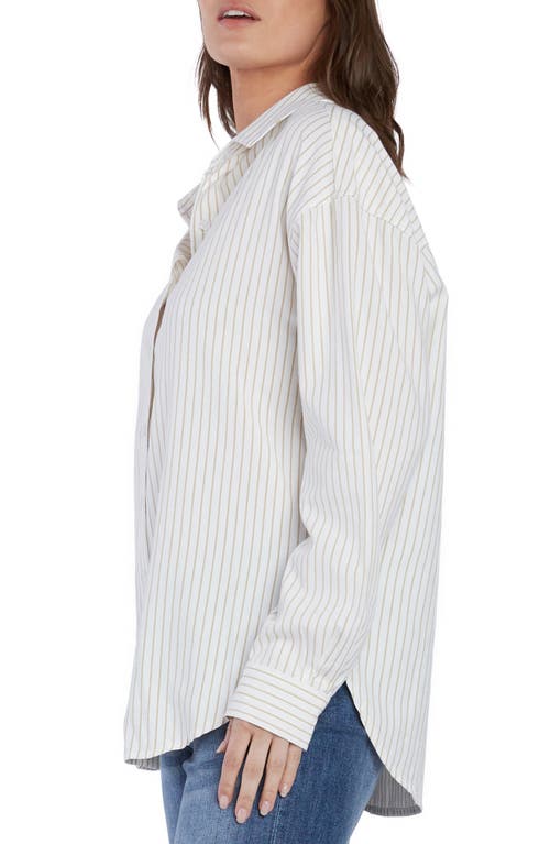 Shop Wash Lab Denim Slick Stripe Cotton Blend Button-up Shirt In Brown Stripes