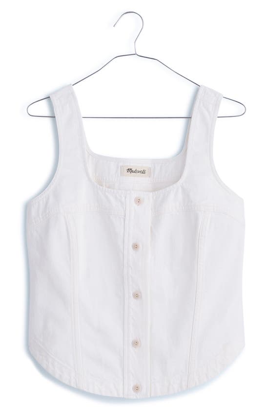 Shop Madewell Sleeveless Denim Button-up Top In Tile White