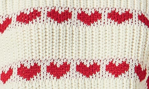 English Factory Heart Stripe Elbow Sleeve Sweater In White/red