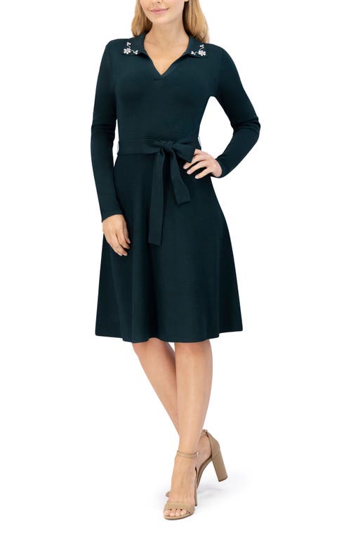 Shop Eliza J Embellished Collar Long Sleeve Sweater Dress In Spruce