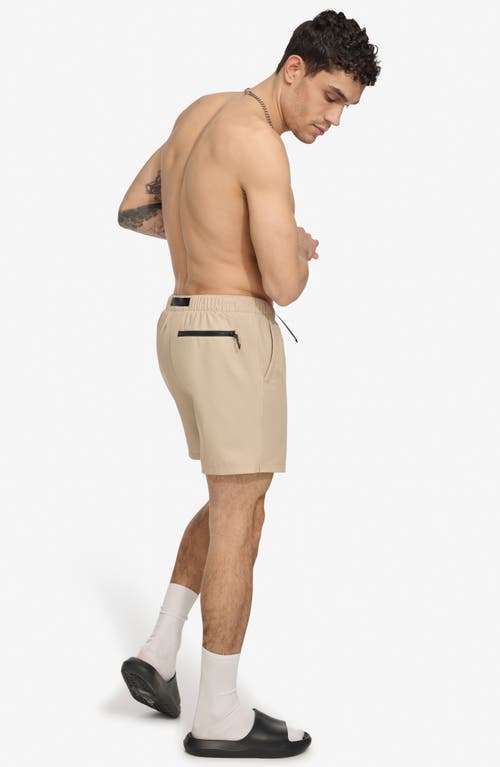 Dkny Cargo Volley Stretch Swim Trunks In Tan