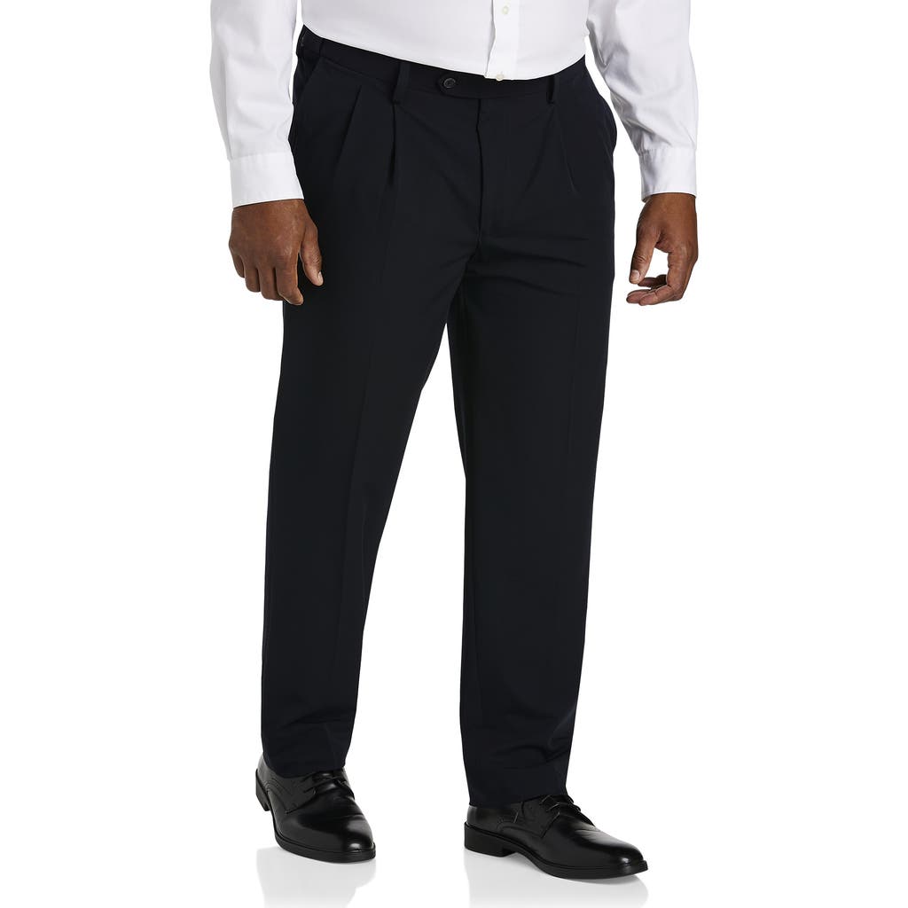 Oak Hill Easy Stretch Pleated Dress Pants In Navy