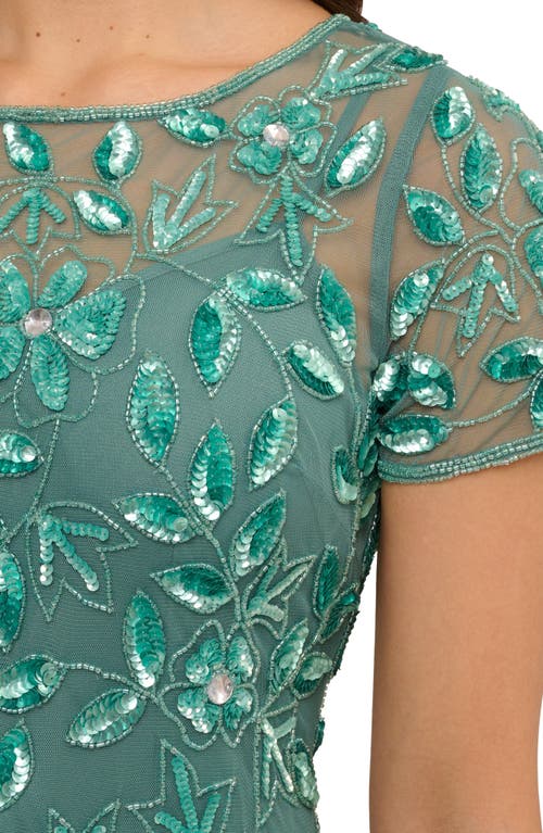 ADRIANNA PAPELL ADRIANNA PAPELL FLORAL EMBROIDERED BEADED TRUMPET GOWN