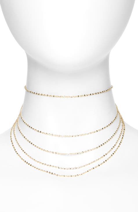 Women Layered Choker Necklace,Gold Plated Cross Pendant Multilayer Bar Layering  Necklaces 