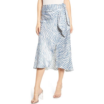 J.o.a. Faux Wrap Midi Skirt, Blue