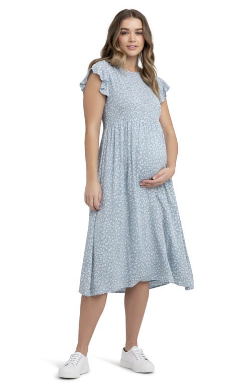 Shop Ripe Maternity Ava Floral Shirred Midi Maternity Dress In Petrol/white