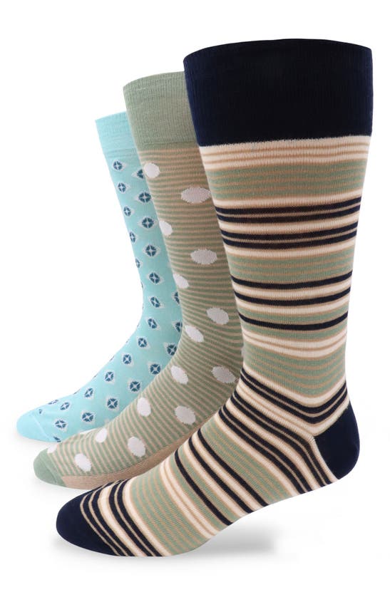 Shop Lorenzo Uomo 3-pack Assorted Stripe Cotton Blend Dress Socks In Sage