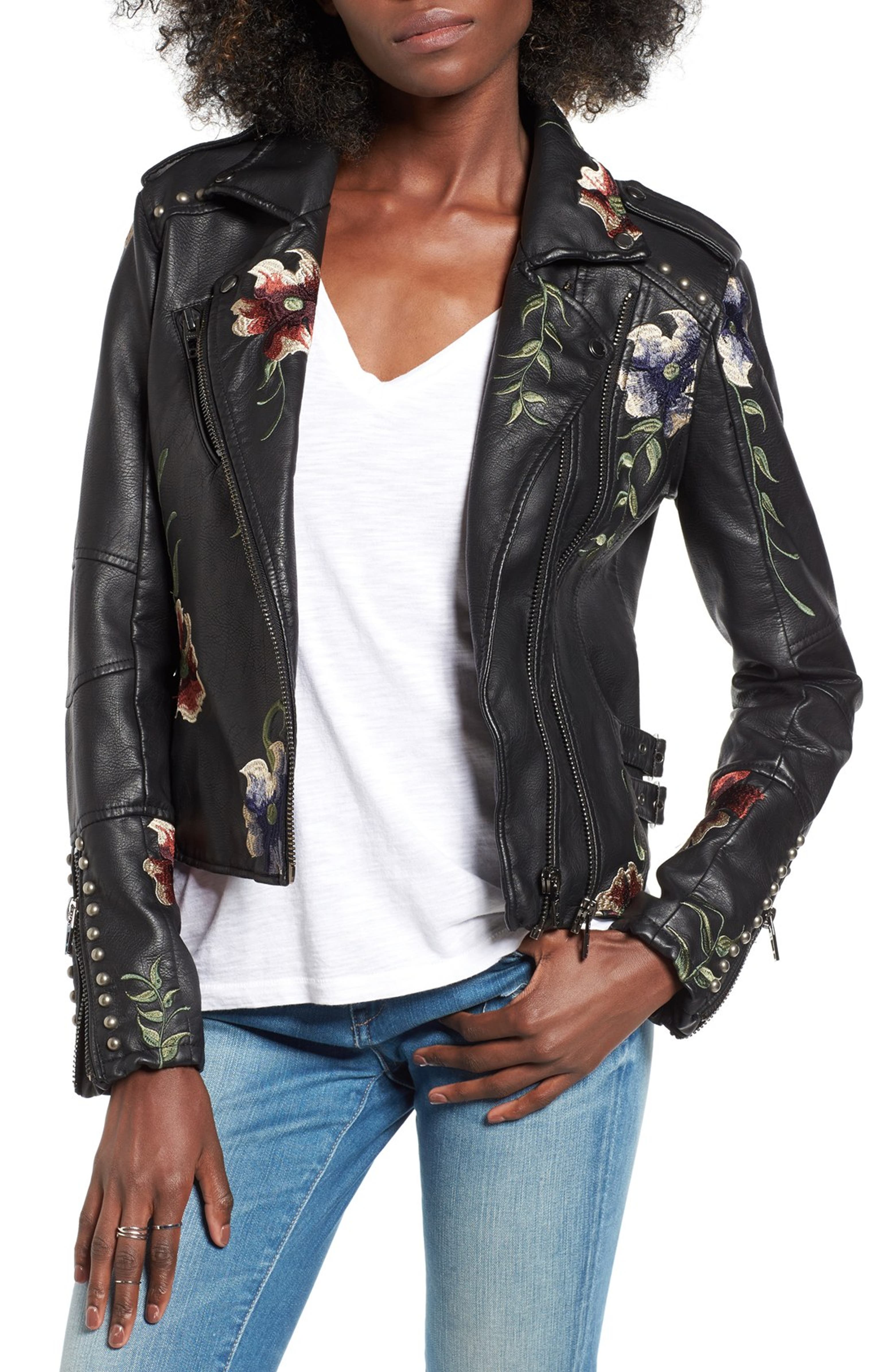BLANKNYC Embroidered Faux Leather Moto Jacket | Nordstrom