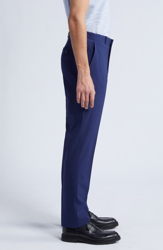 Shop Nordstrom Trim Fit Flat Front Stretch Wool Dress Pants In Navy Peacoat