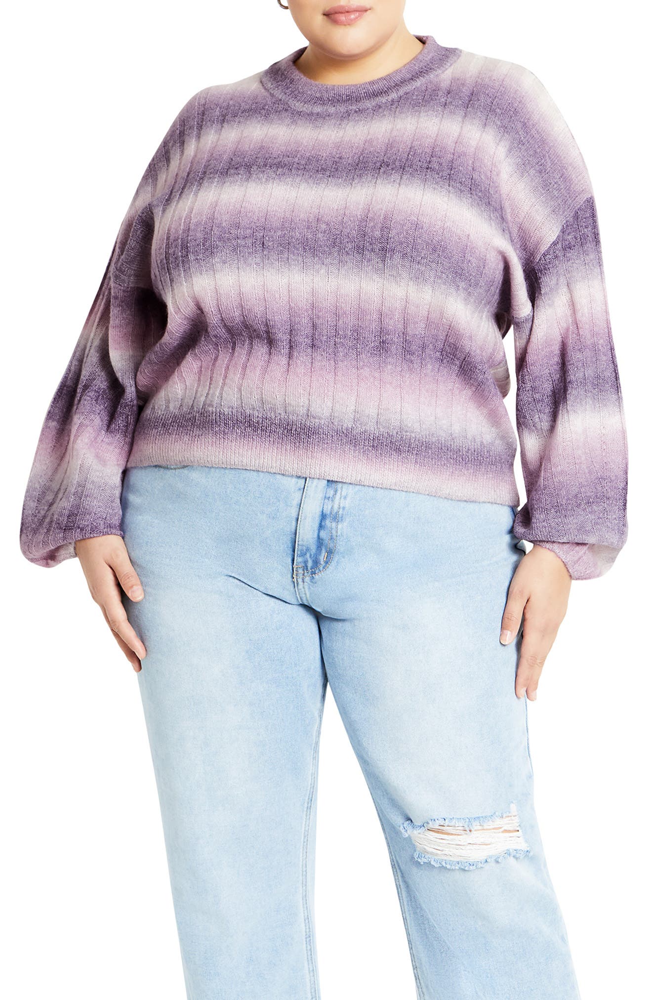 City Chic Shay Ombré Stripe Rib Sweater in Lilac 