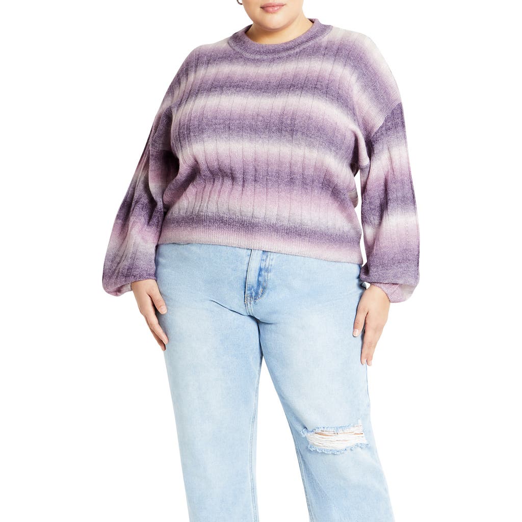 City Chic Shay Ombré Stripe Rib Sweater in Lilac