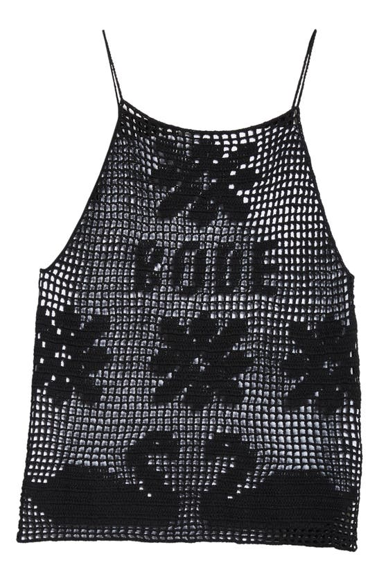 Bode Mansfield Logo Cotton & Linen Crochet Camisole In Black