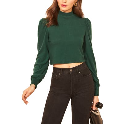 Reformation Kelly Puff Sleeve Crop Top, Green