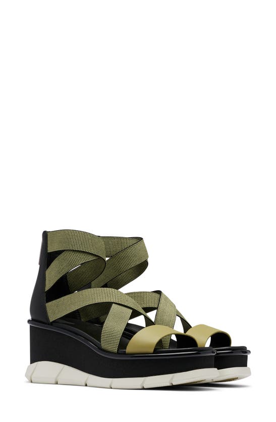 Sorel Joanie Iii Sport Strap Wedge Sandal In Olive Shade/ Black