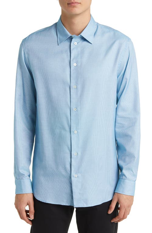 Emporio Armani Micropattern Sport Shirt in Solid Medium Blue at Nordstrom, Size X-Large