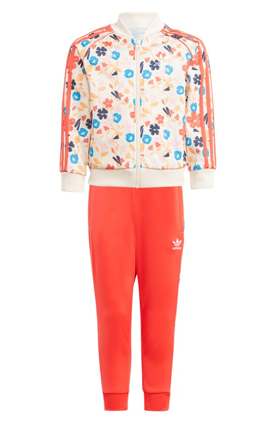 Shop Adidas Originals Kids' Floral Superstar Track Jacket & Joggers Set In White/ Multicolor