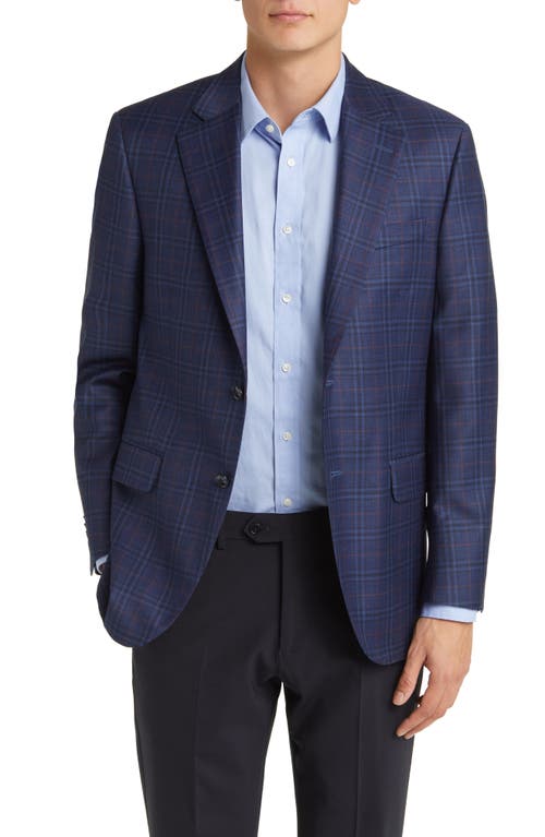 Tailored Fit Plaid Wool Sport Coat in Navy