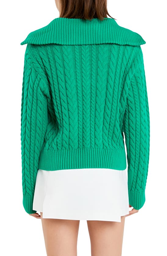 Shop English Factory Quarter Zip Cable Knit Cotton Sweater In Green