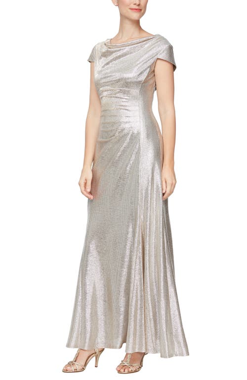 Alex Evenings Metallic Cap Sleeve A-Line Gown Champagne at Nordstrom,