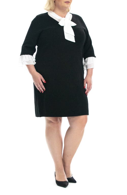 Shop Nina Leonard Three-quarter Sleeve Bow Tie Sweater Dress In Black/ivory