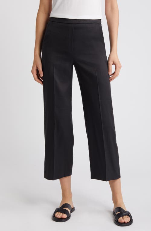 Theory Pull-On Linen Blend Wide Leg Pants Black at Nordstrom,