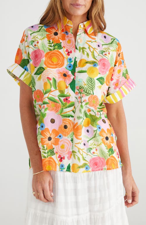 Alice Floral Short Sleeve Cotton Button-Up Shirt in Blossom Print