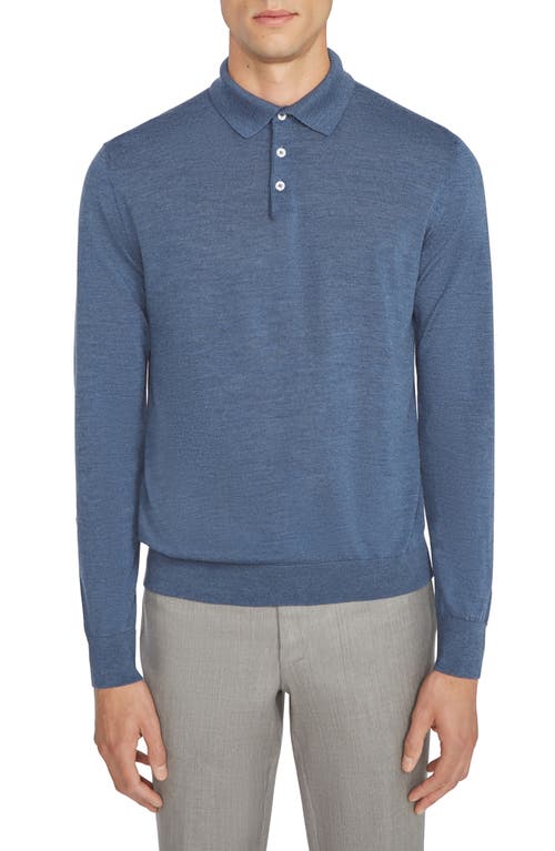 Jack Victor Wool Blend Polo Sweater in Mid Blue