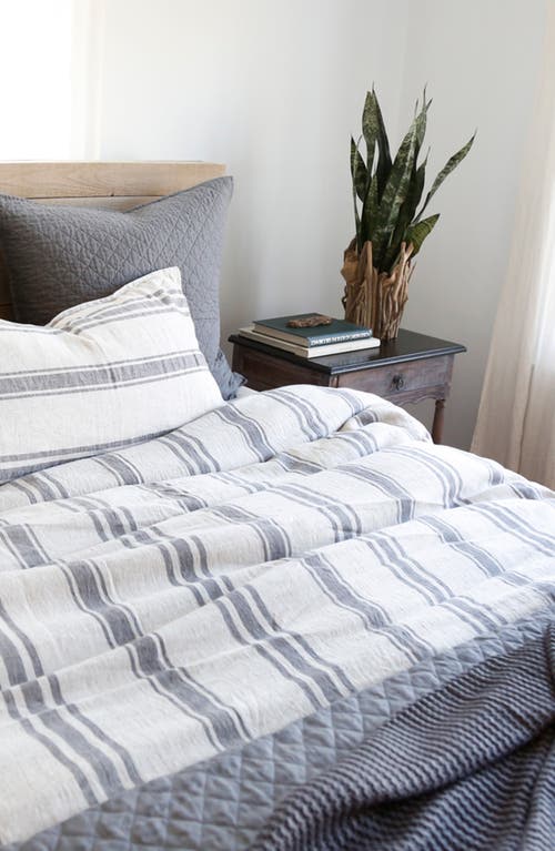 Shop Pom Pom At Home Jackson Stripe Linen Duvet Cover In Flax/midnight