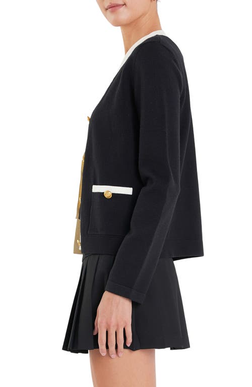 English Factory Contrast Edge Cardigan In Black
