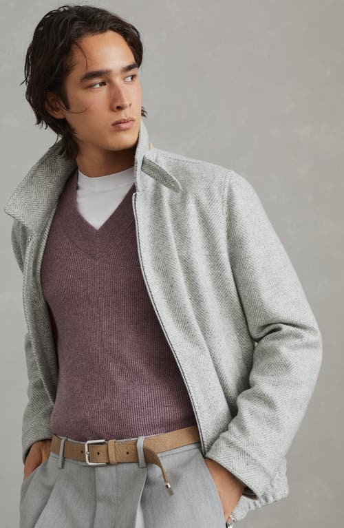 Shop Brunello Cucinelli Chevron Bomber Jacket In Pearl Grey