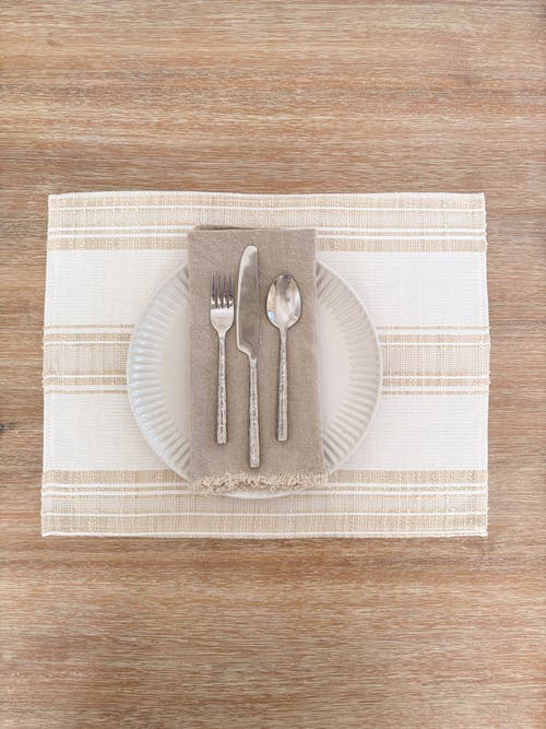 Anaya Beach Club Stripe Indoor Outdoor Placemat In Beige Stripe