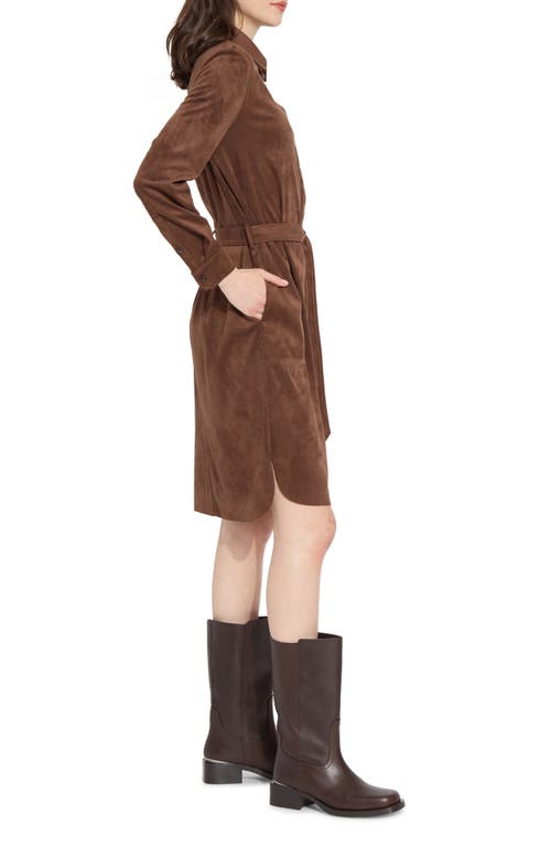 Shop Lyssé Schiffer Long Sleeve Faux Suede Shirtdress In Warm Brown