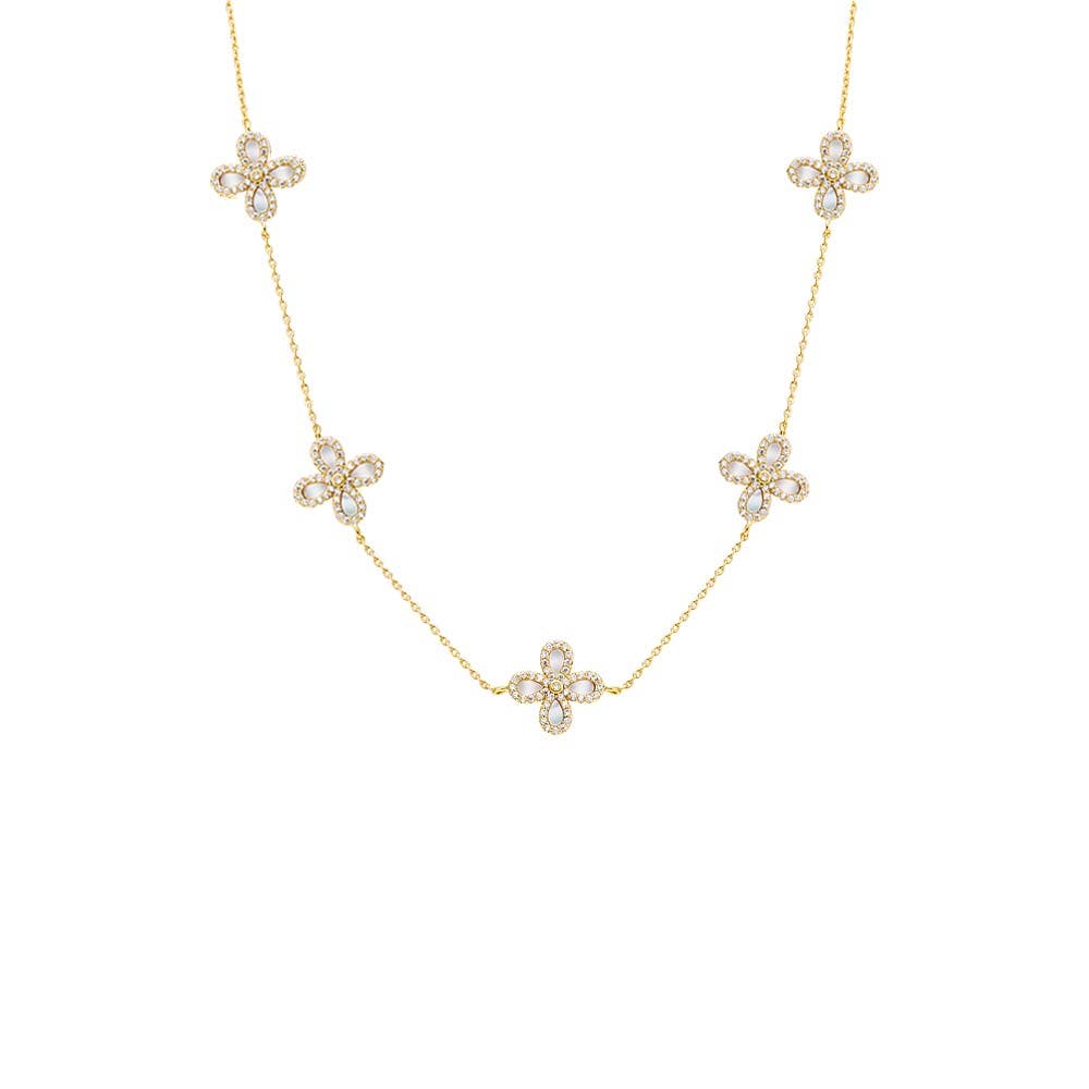 BY ADINA EDEN Multi Pave X Baguette Four Leaf Flower Necklace in Gold Cover