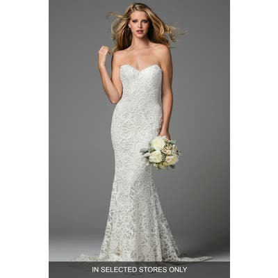 Watters Pauline Strapless Lace Mermaid Gown