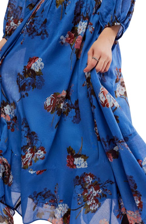 Shop Free People Morning Glory Floral Smocked Long Sleeve Maxi Dress In Dutch Blue Combo