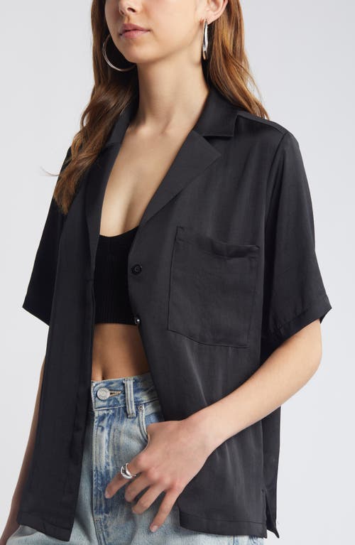 Open Edit Relaxed Satin Camp Shirt In Black